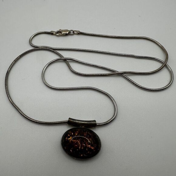 Baltic amber from Poland cabochon necklace in sterling silver! - Picture 8 of 13